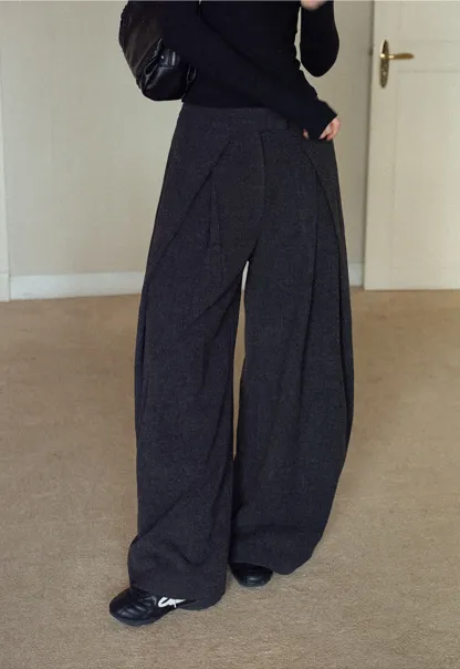 Women High Waist Pleated Wide Leg Trousers