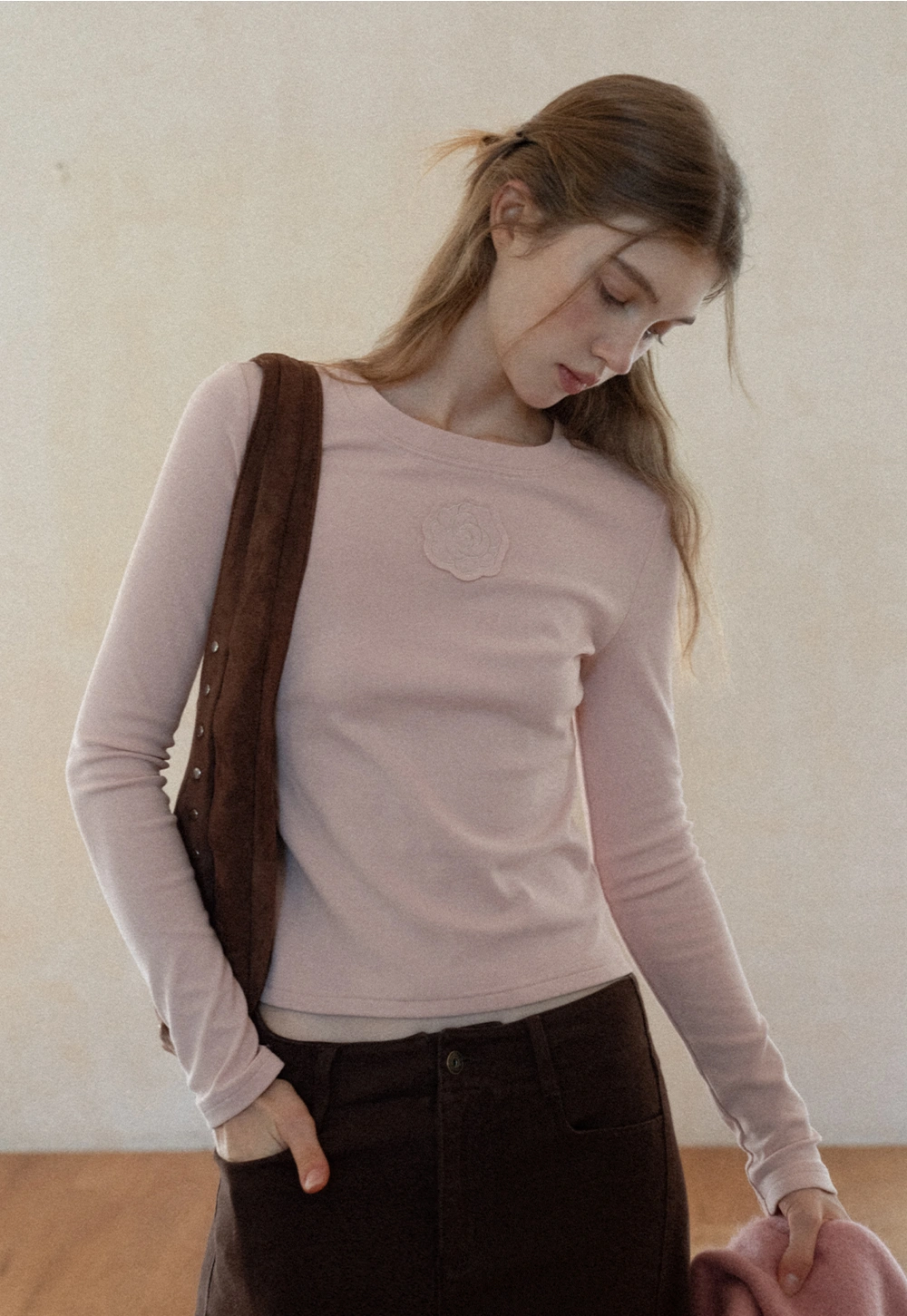 Women Long Sleeve Top with Flower Detail