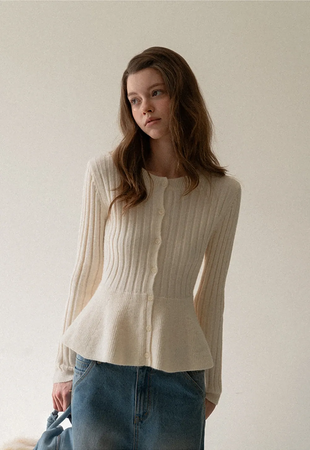 Women Ribbed Cardigan with Button Front