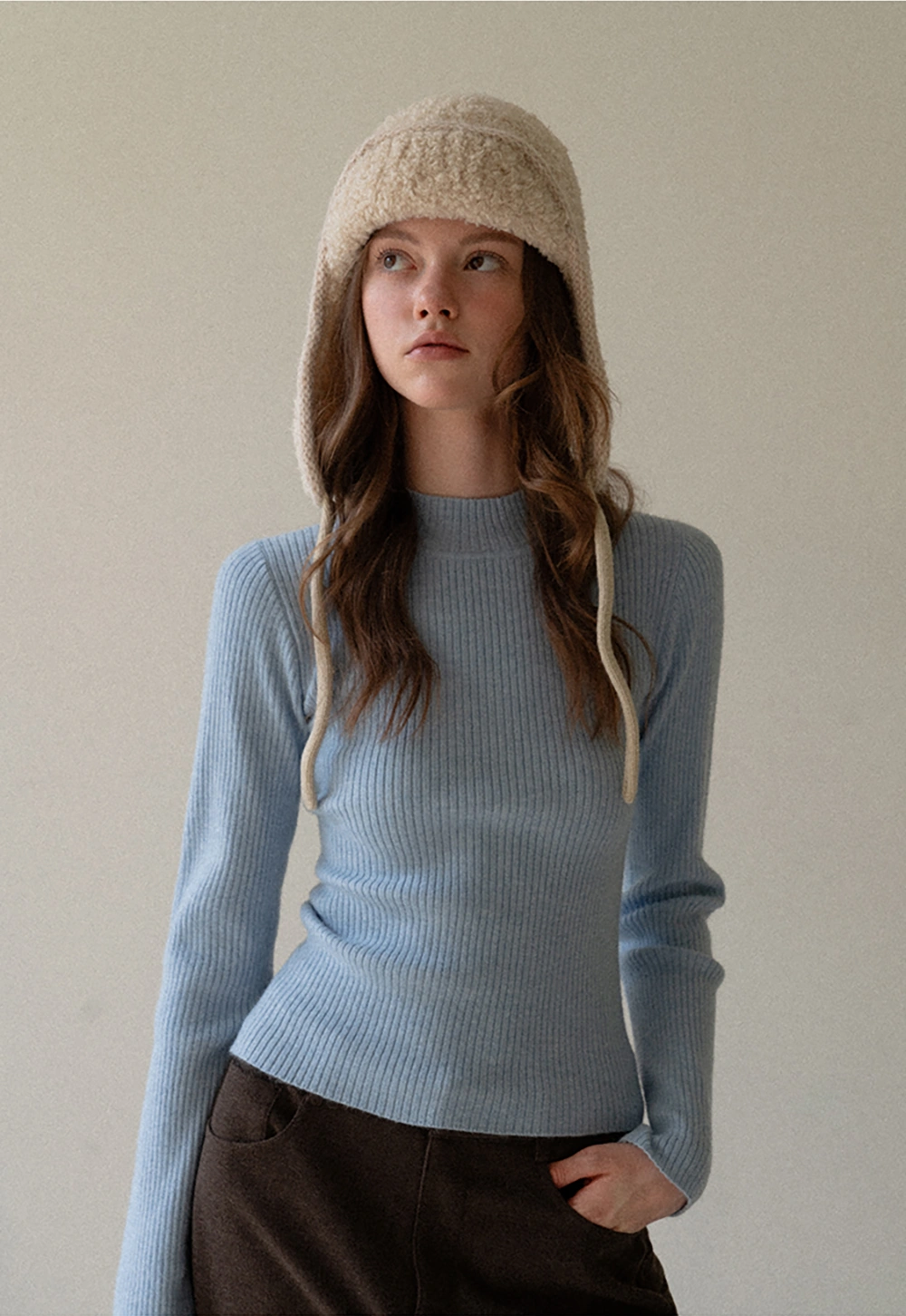 Women Soft Ribbed Mock Neck Knit Top