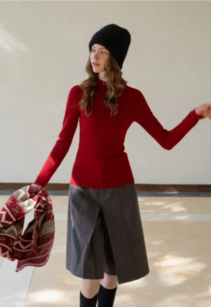 Flowy Skirt-Style Wide-Leg Cropped Trousers