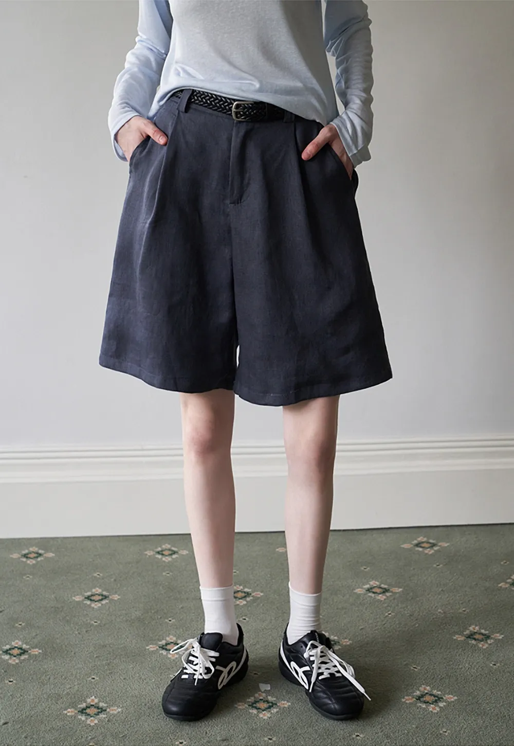 Women's Elastic Back Casual Loose Fit Shorts with Belt