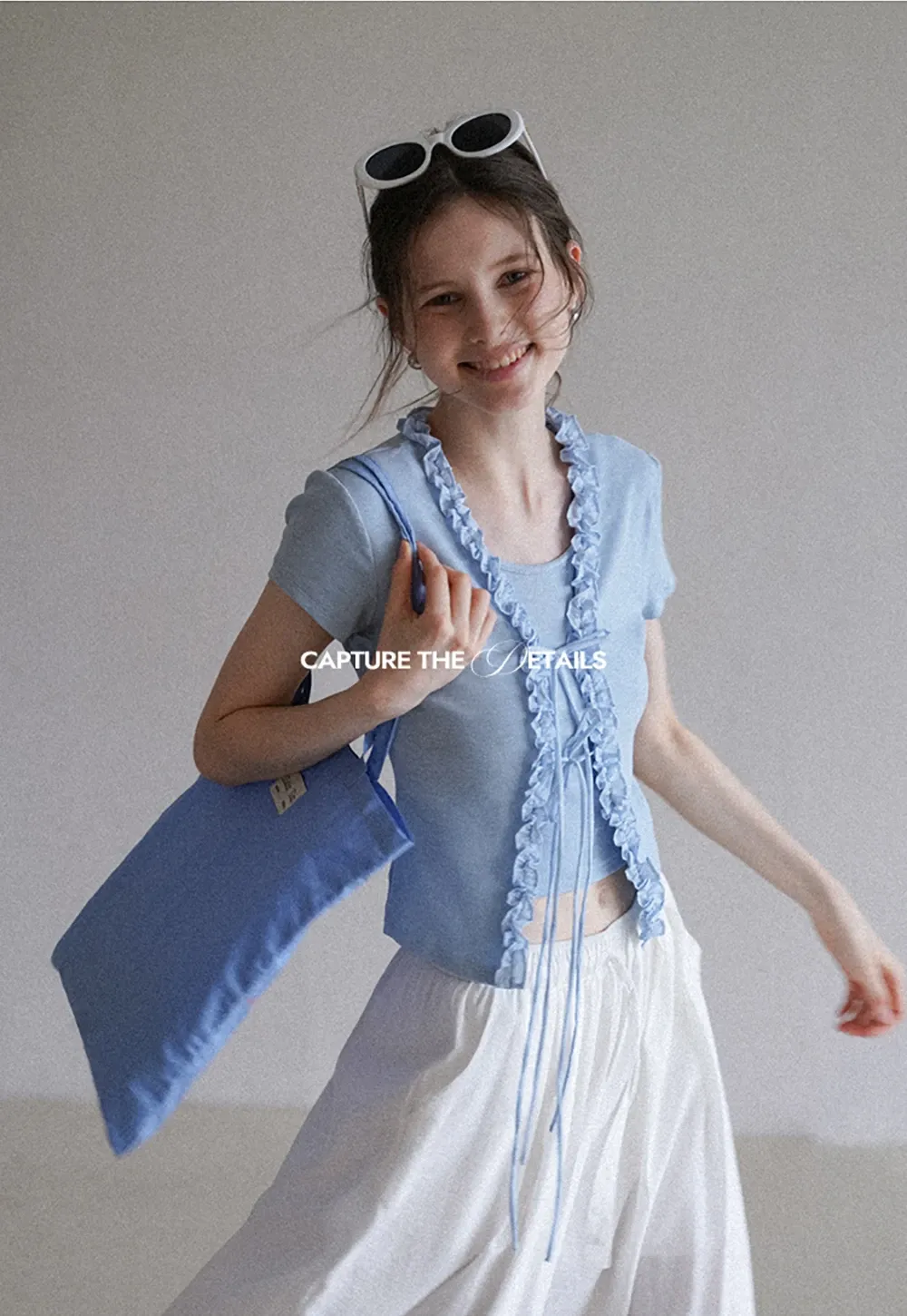 Short Sleeve Ruffle Crop Top with Bow Detail