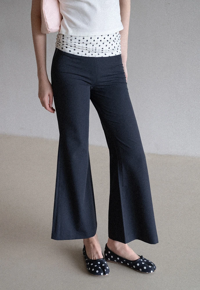 Polka-Dot Foldover Waist Flared Pants