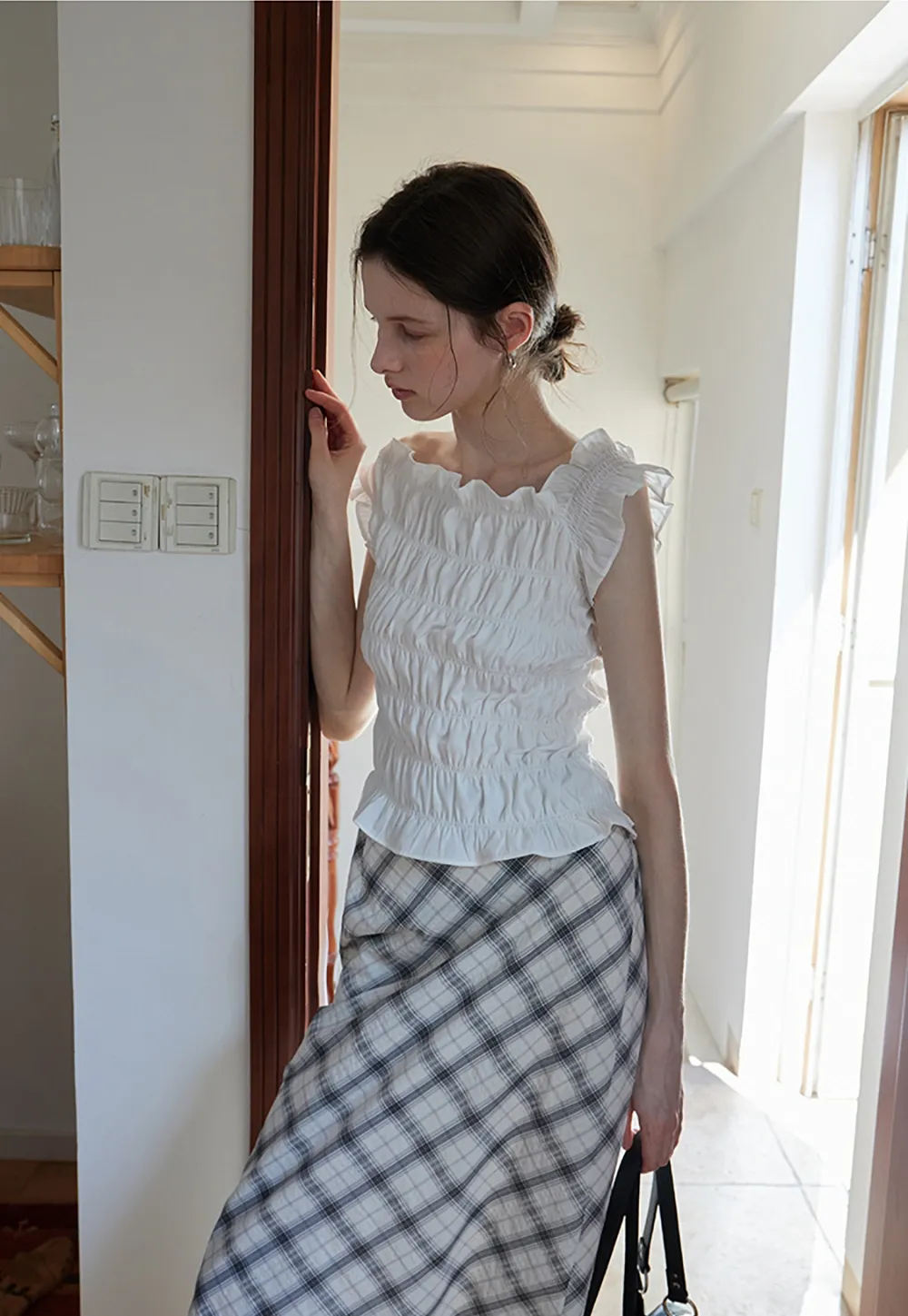 Women’s Off Shoulder Ruffled Shirred Top