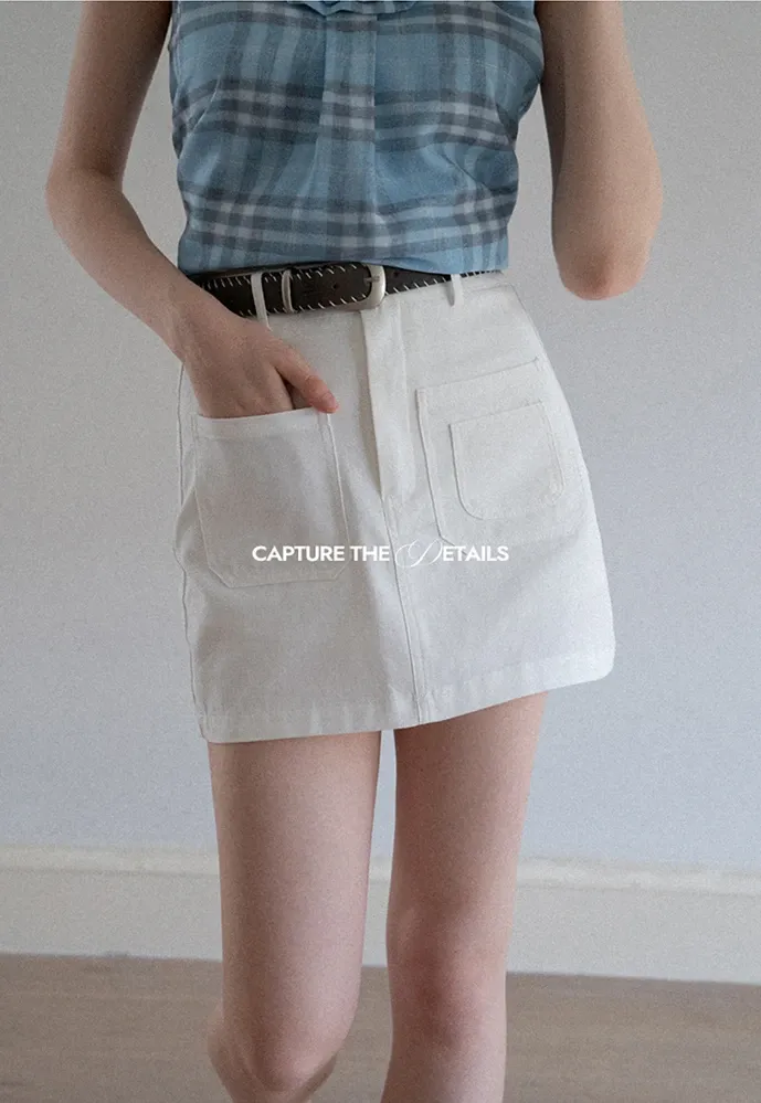 Women High Waist Belted Pocket Mini Skirt