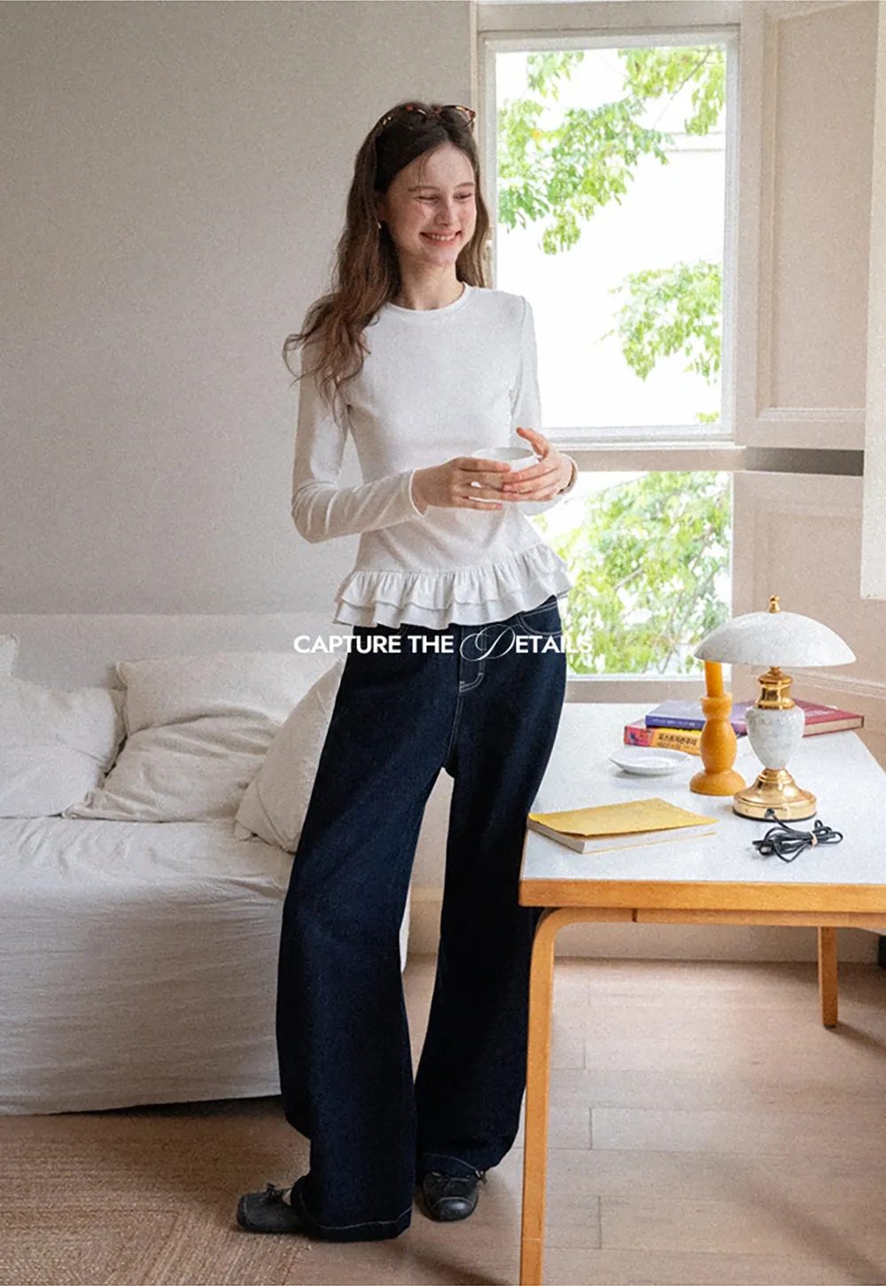 High-Waisted Wide Leg Denim Pants