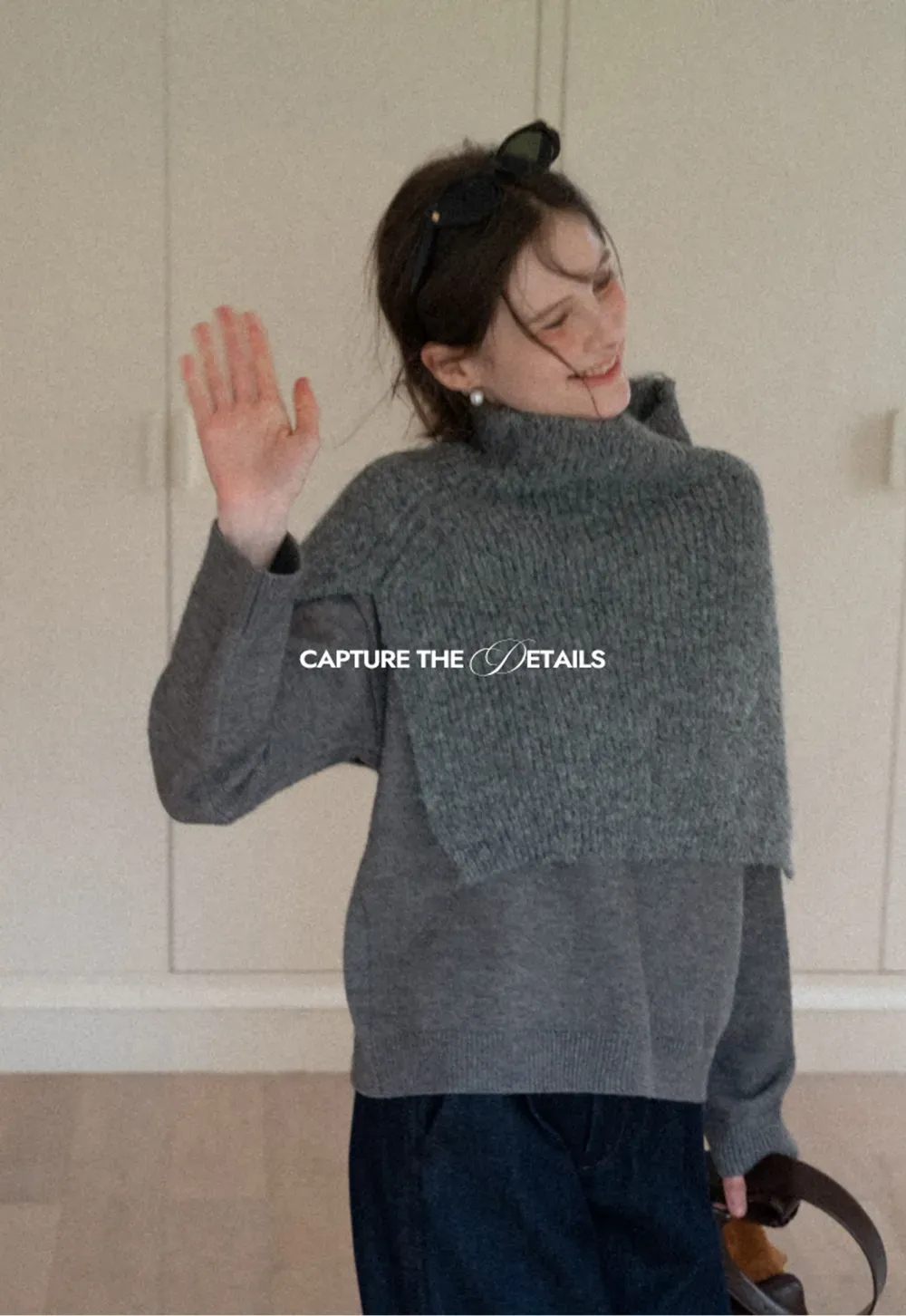 Layered Shawl Neck Knit Sweater