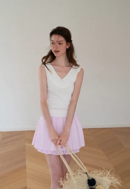 Ruffled Trim Sleeveless Knit Top