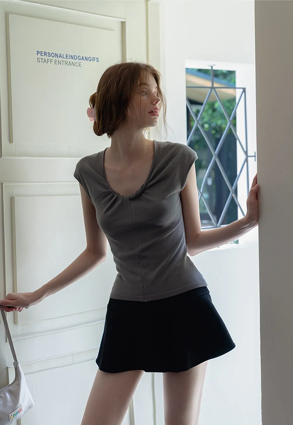 Women’s Ruched Front Slim Fit Cap Sleeve Top