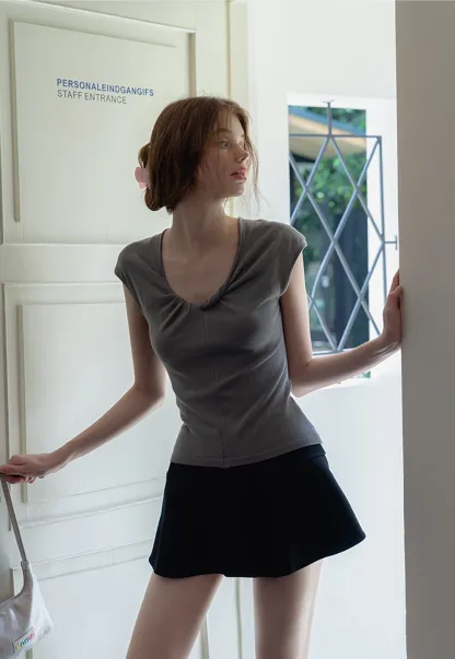 Women’s Ruched Front Slim Fit Cap Sleeve Top