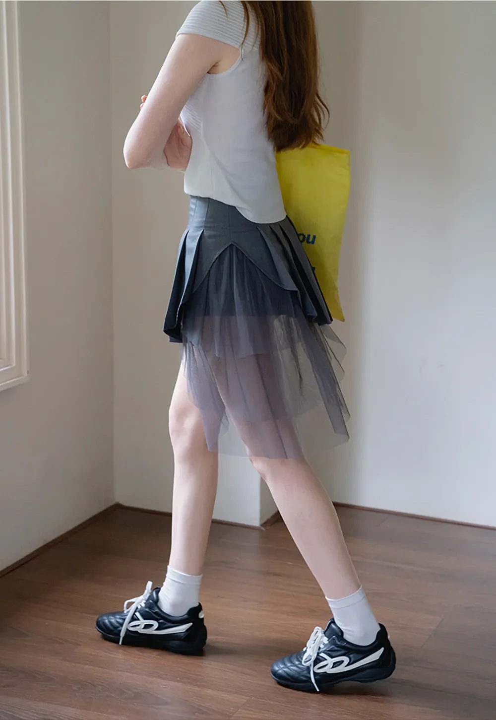 Women’s Asymmetric Tulle-Layer Pleated Mini Skirt