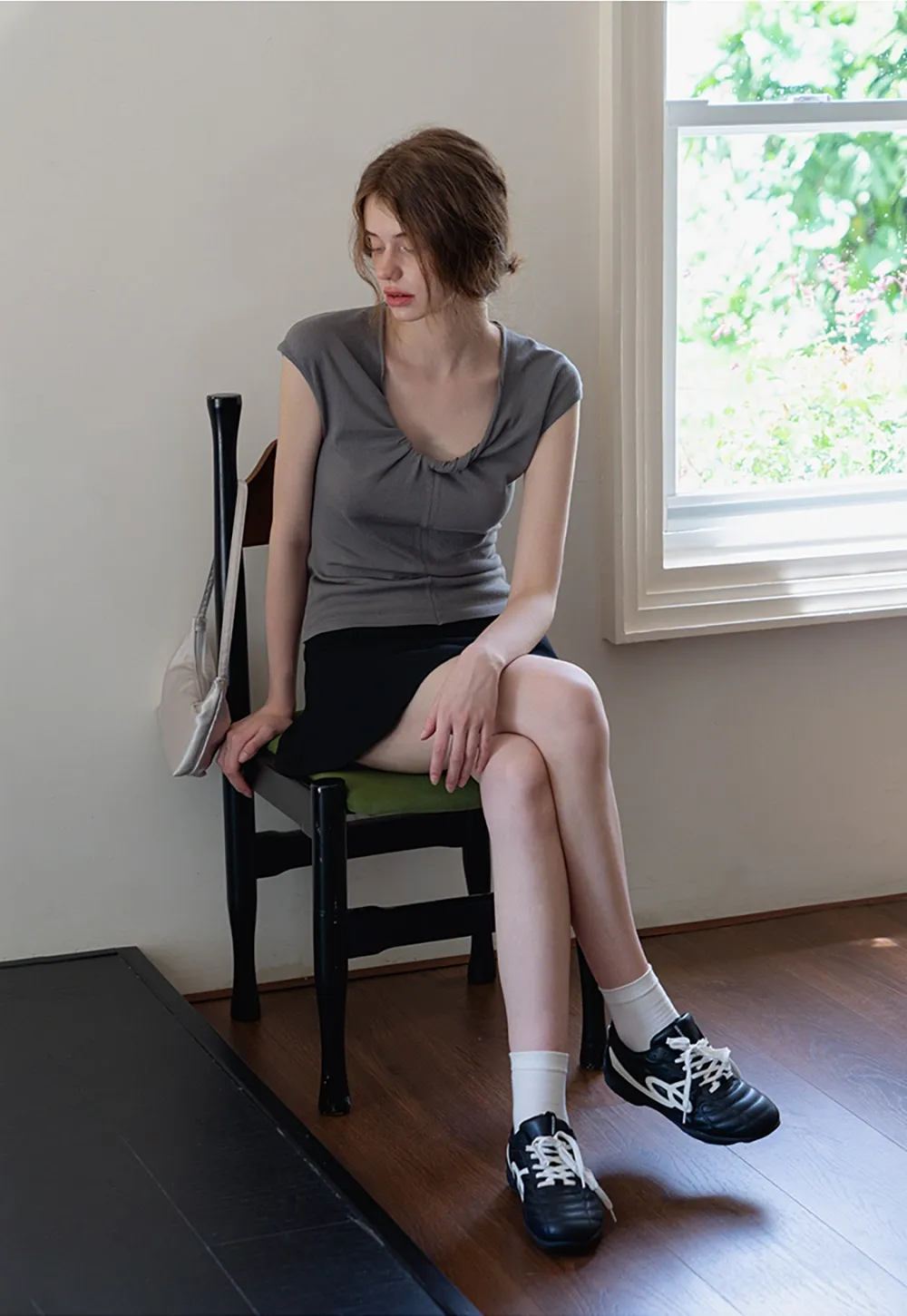 Women’s Ruched Front Slim Fit Cap Sleeve Top