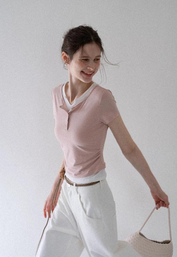 Women’s Slim Fit Button Front Ribbed T-Shirt