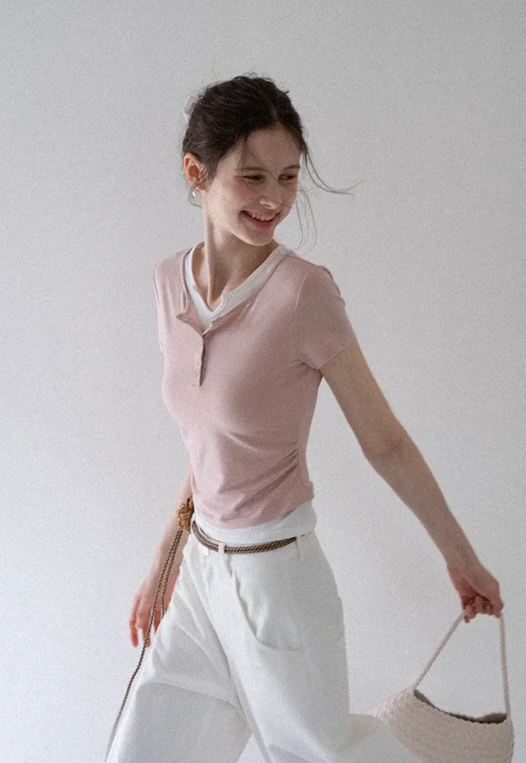 Women’s Slim Fit Button Front Ribbed T-Shirt