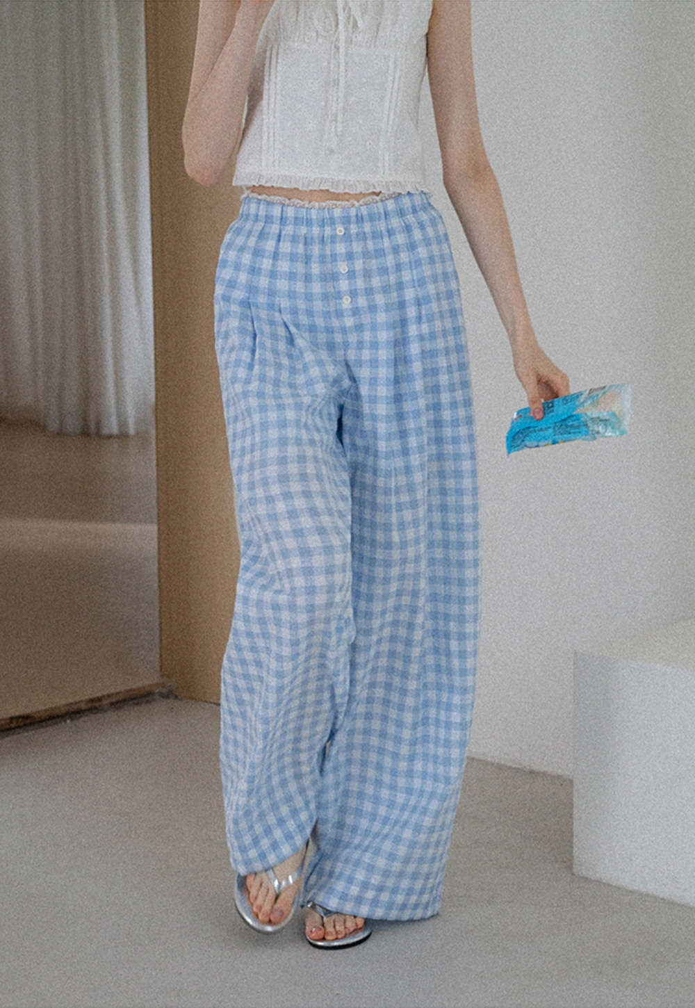 Women's Gingham Wide Leg Pants