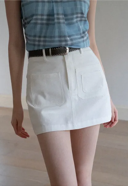 Women High Waist Belted Pocket Mini Skirt