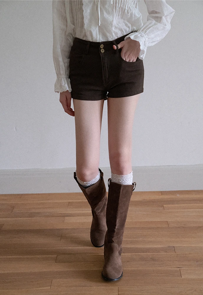 Women High Rise Stretch Denim Pocket Shorts