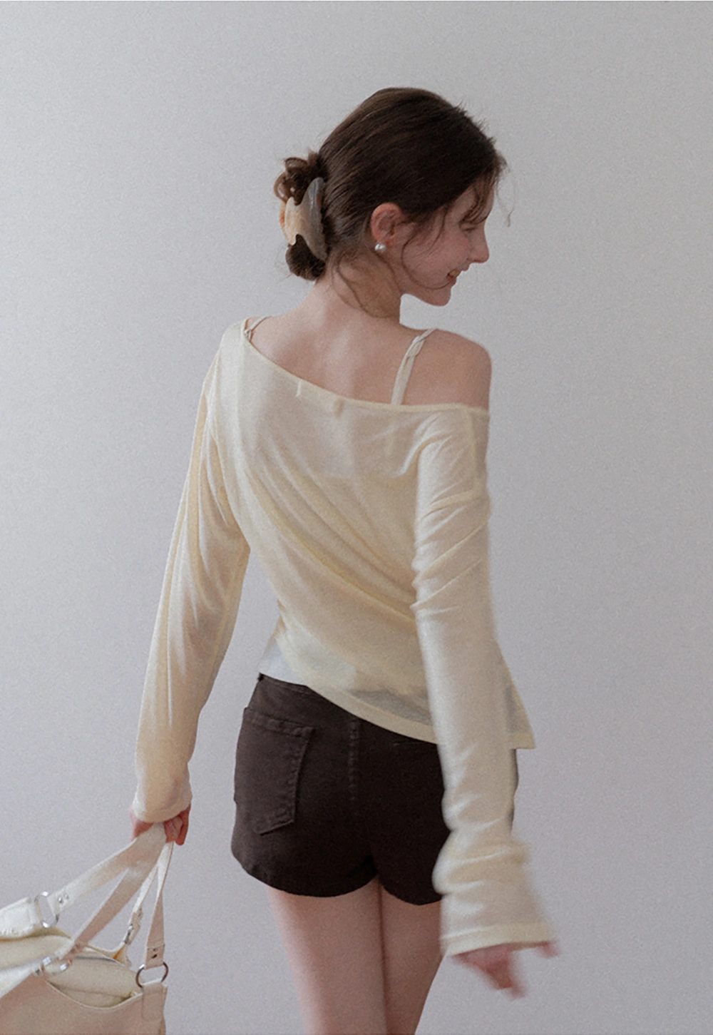 Asymmetrical Long Sleeve & Ruched Cami Set