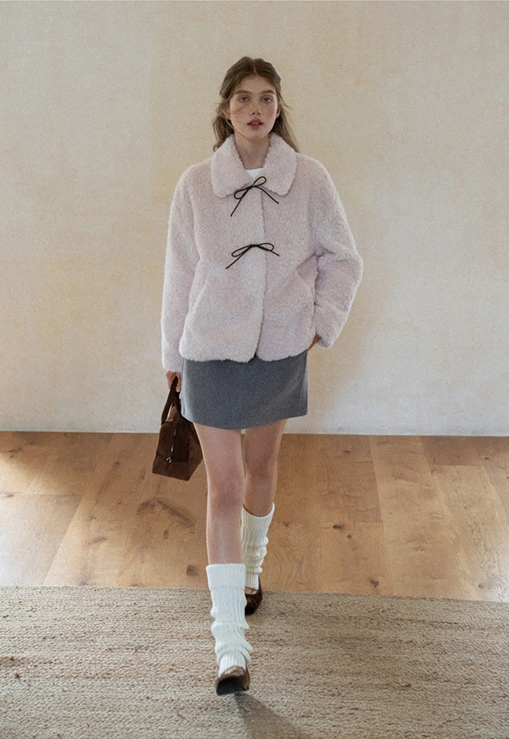 Womens Bow Tie Fleece Teddy Jacket