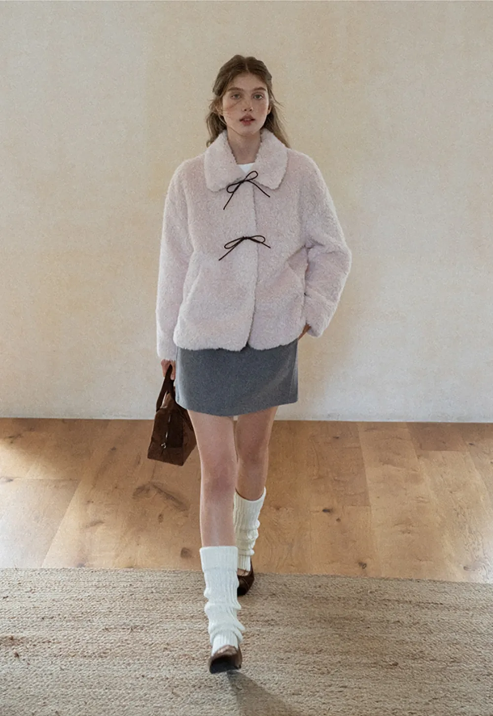 Womens Bow Tie Fleece Teddy Jacket