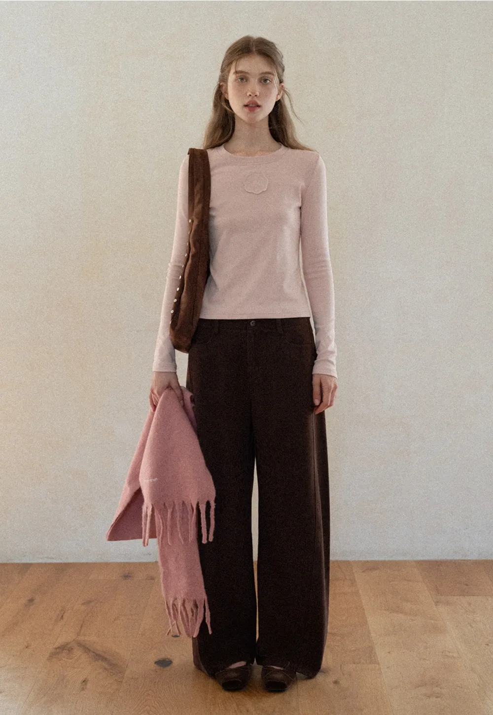 Women Long Sleeve Top with Flower Detail