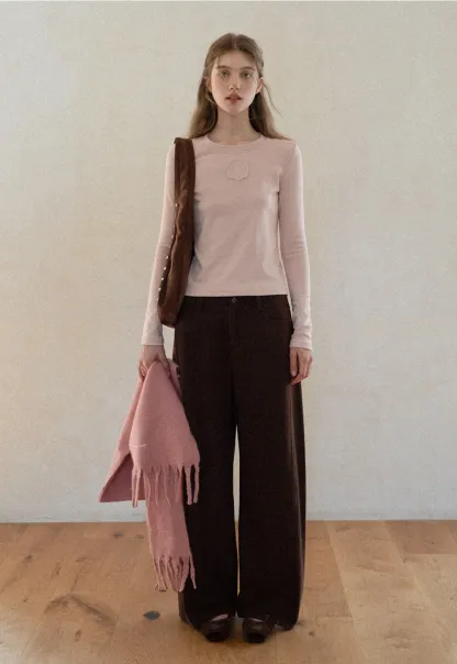 Women Long Sleeve Top with Flower Detail