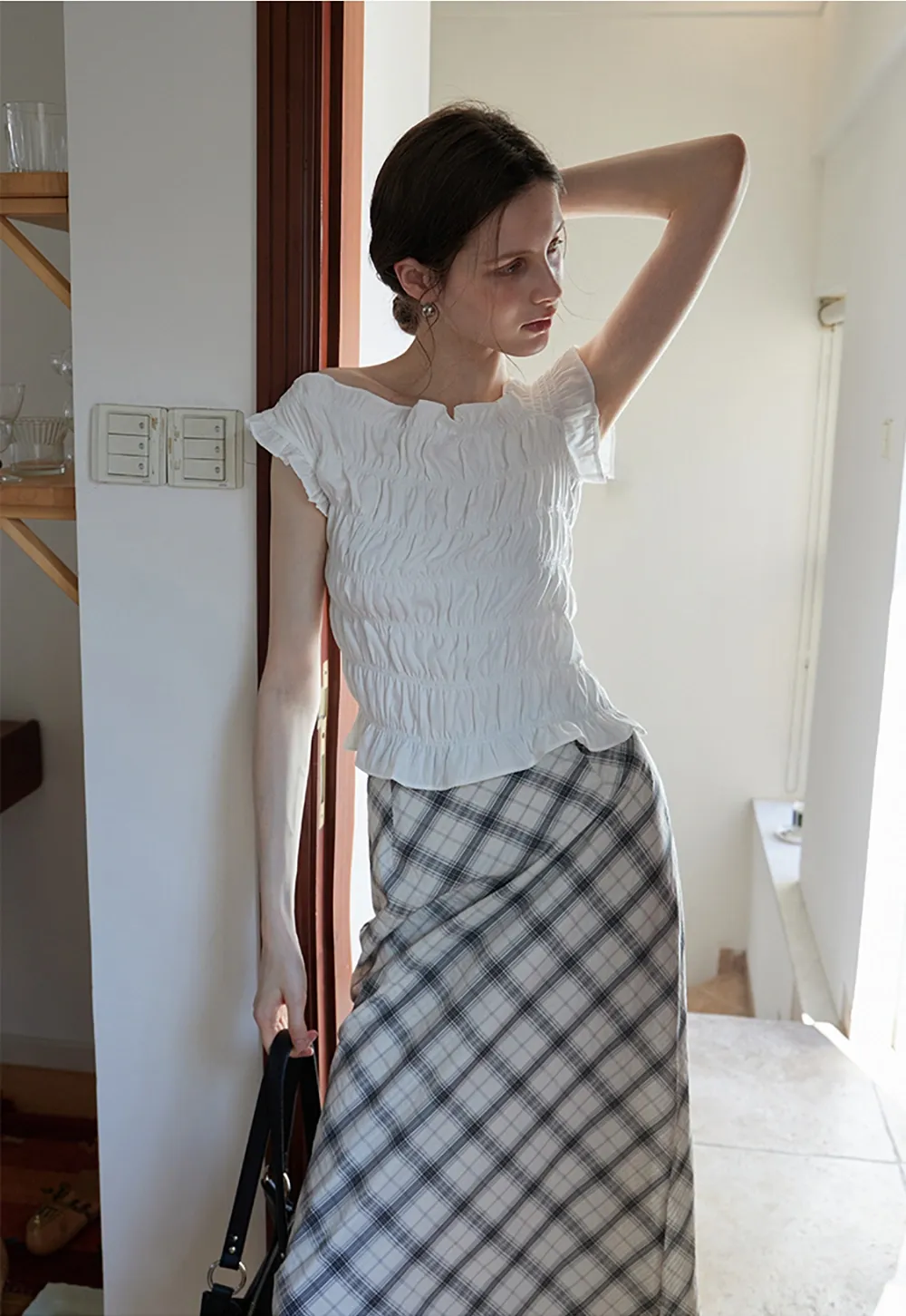 Women’s Off Shoulder Ruffled Shirred Top