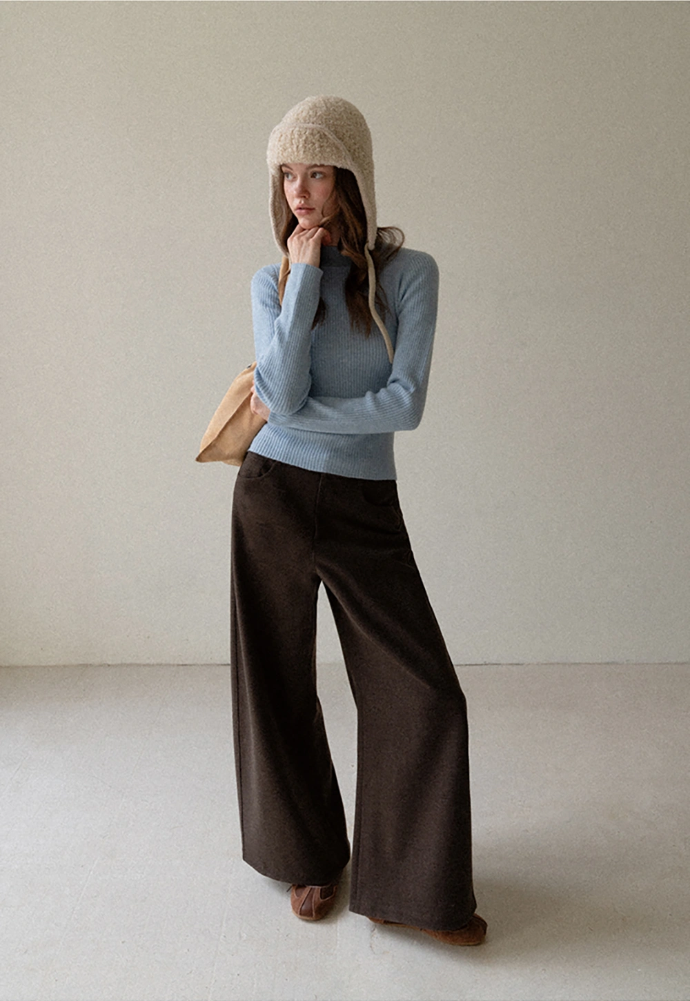 Women Soft Ribbed Mock Neck Knit Top