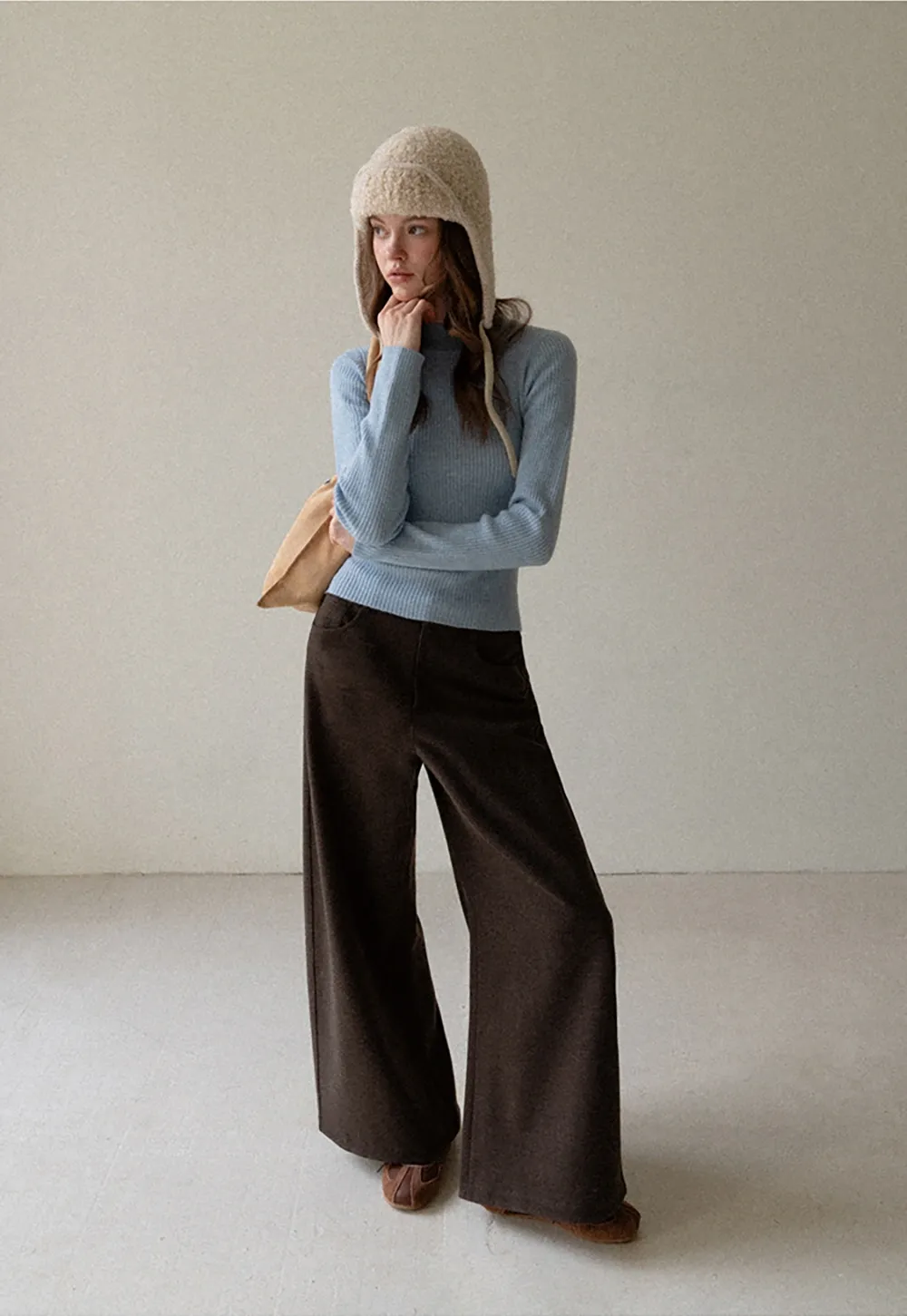 Women Soft Ribbed Mock Neck Knit Top