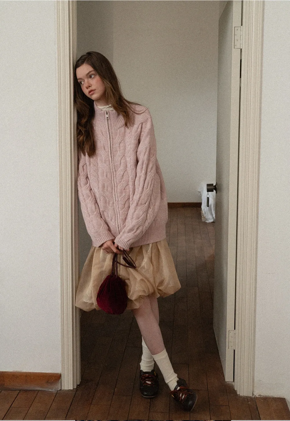 Women Cozy Cable Knit Cardigan with Zipper