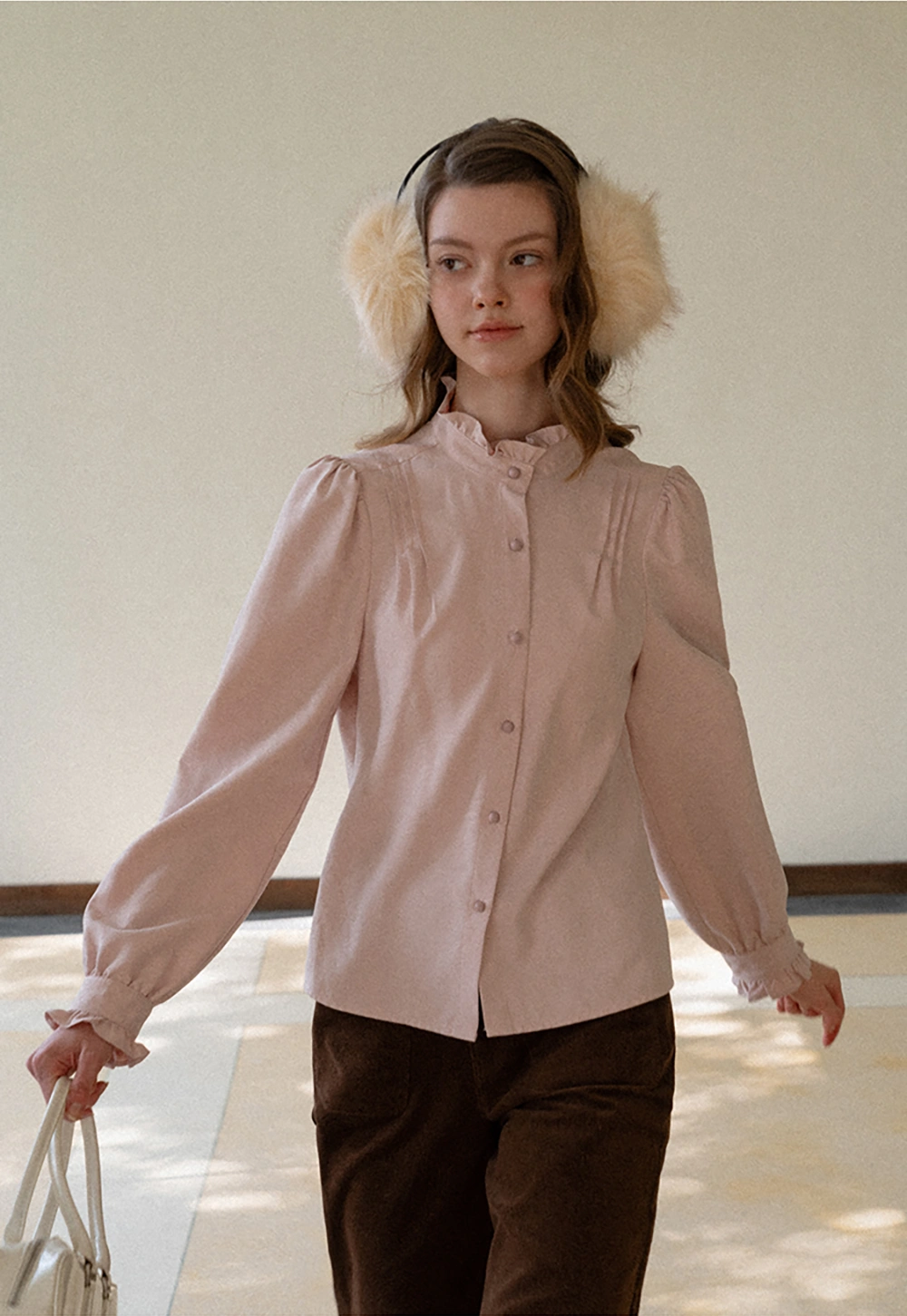 Long Sleeve Blouse with Ruffle Trim