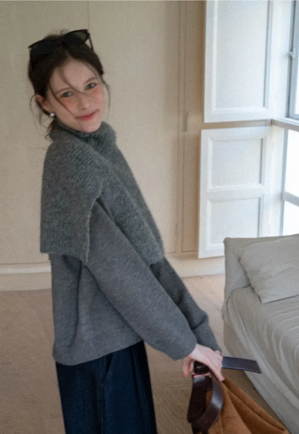 Layered Shawl Neck Knit Sweater