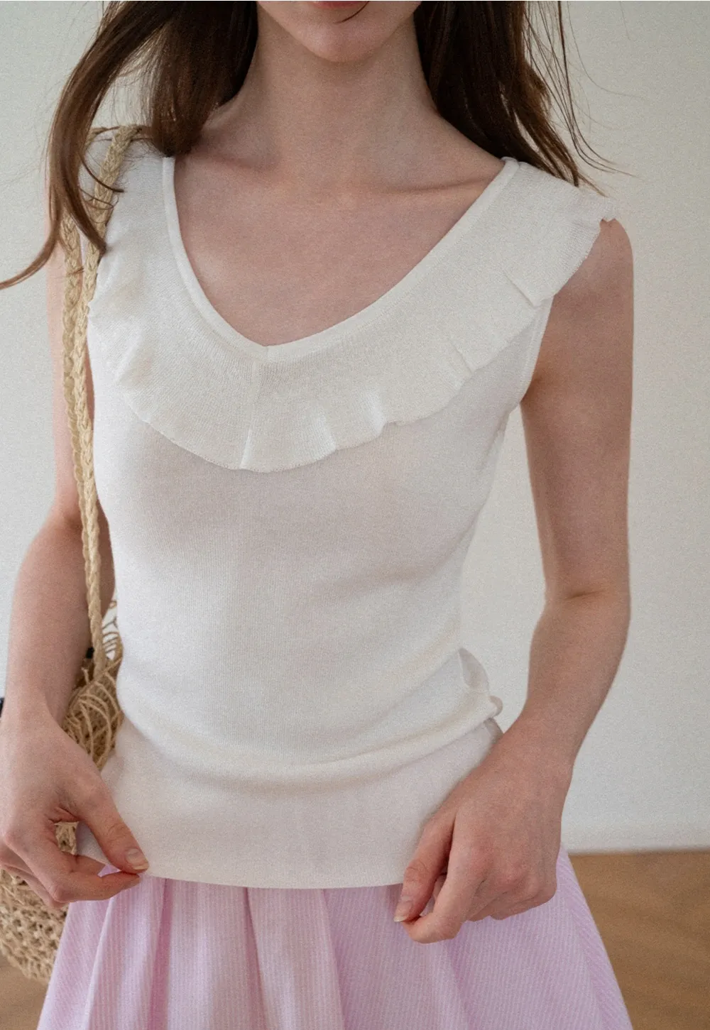 Ruffled Trim Sleeveless Knit Top