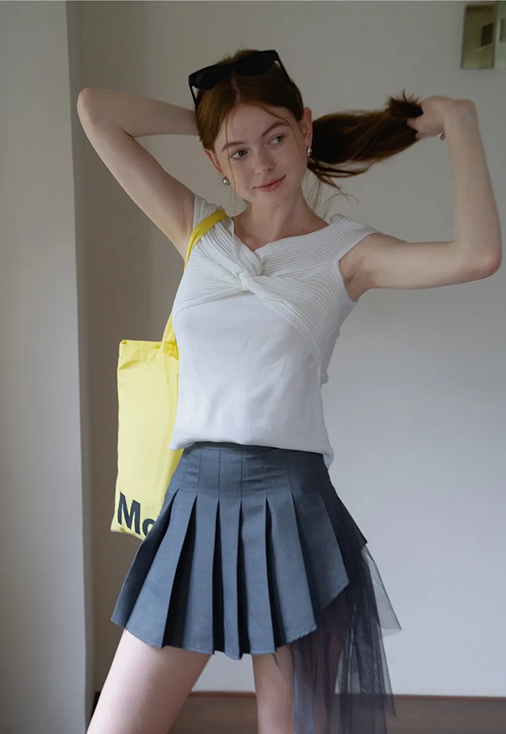 Women’s Asymmetric Tulle-Layer Pleated Mini Skirt