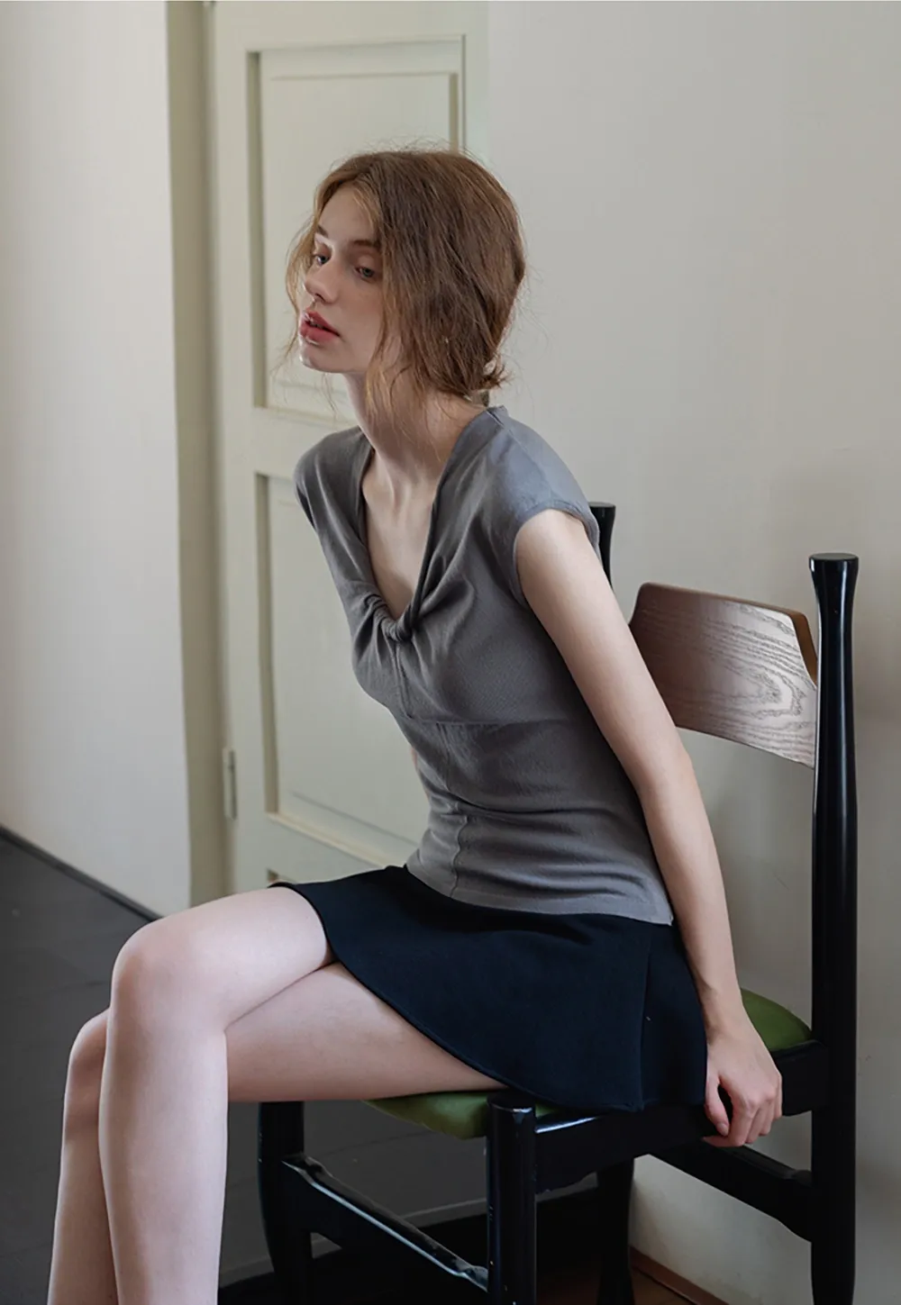 Women’s Ruched Front Slim Fit Cap Sleeve Top