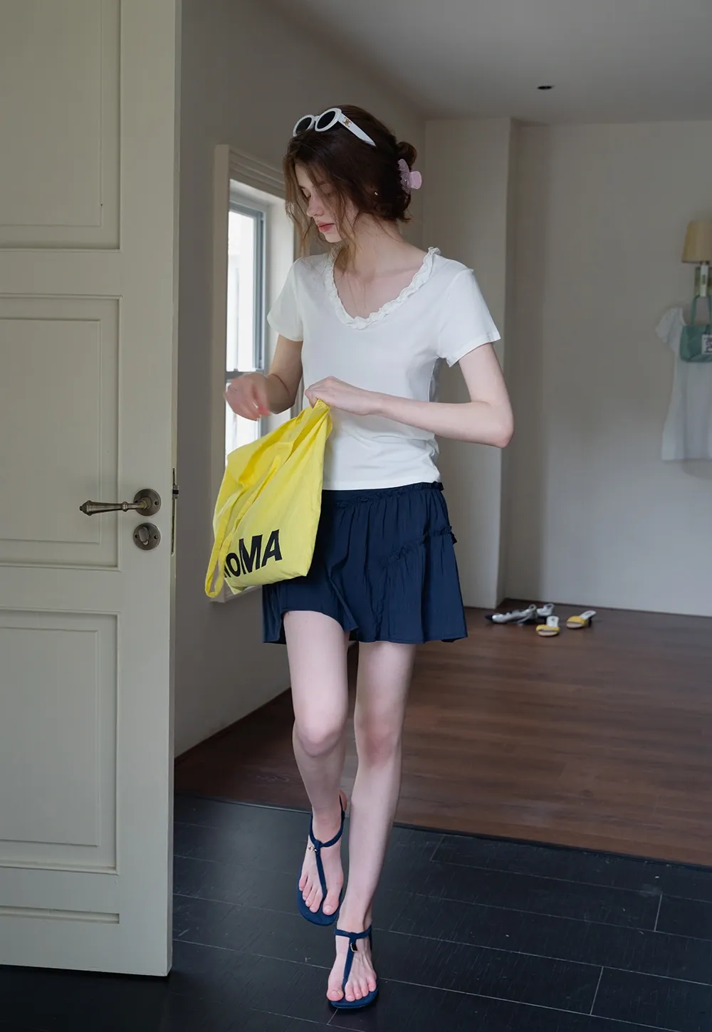 Ruffle Trim V-Neck T-Shirt