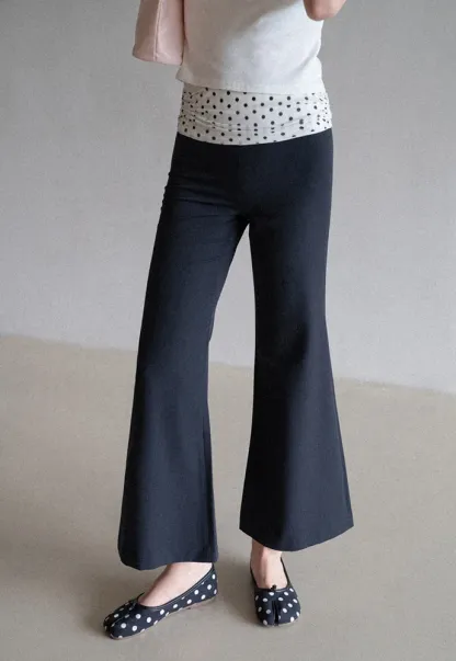 Polka-Dot Foldover Waist Flared Pants