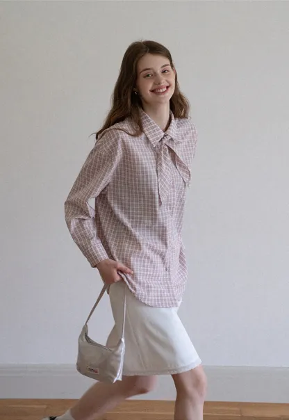 Women's Plaid A-Line Skirt with Lace Trim