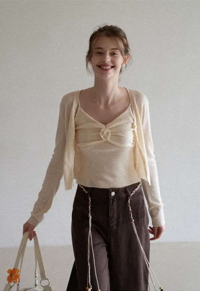 Beaded Scarf-Belt Wide-Leg Jeans