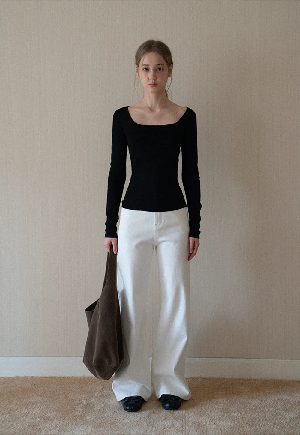 Womens Square Neck Long Sleeve Knit Top