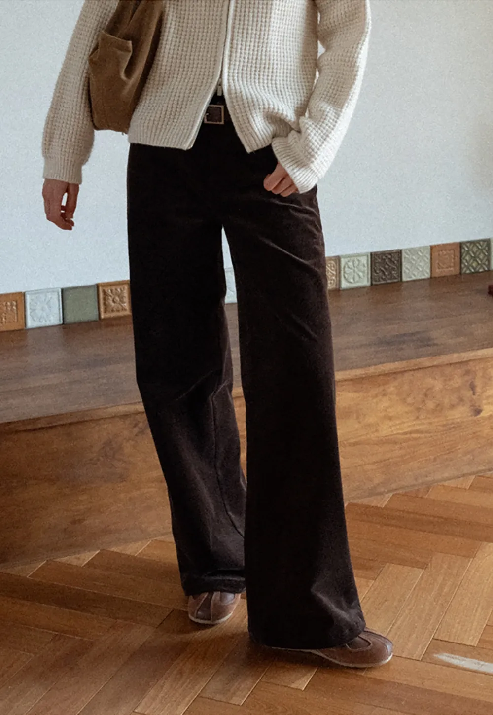 Women High Waist Corduroy Pants Wide Leg Casual