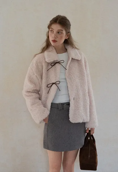 Womens Bow Tie Fleece Teddy Jacket