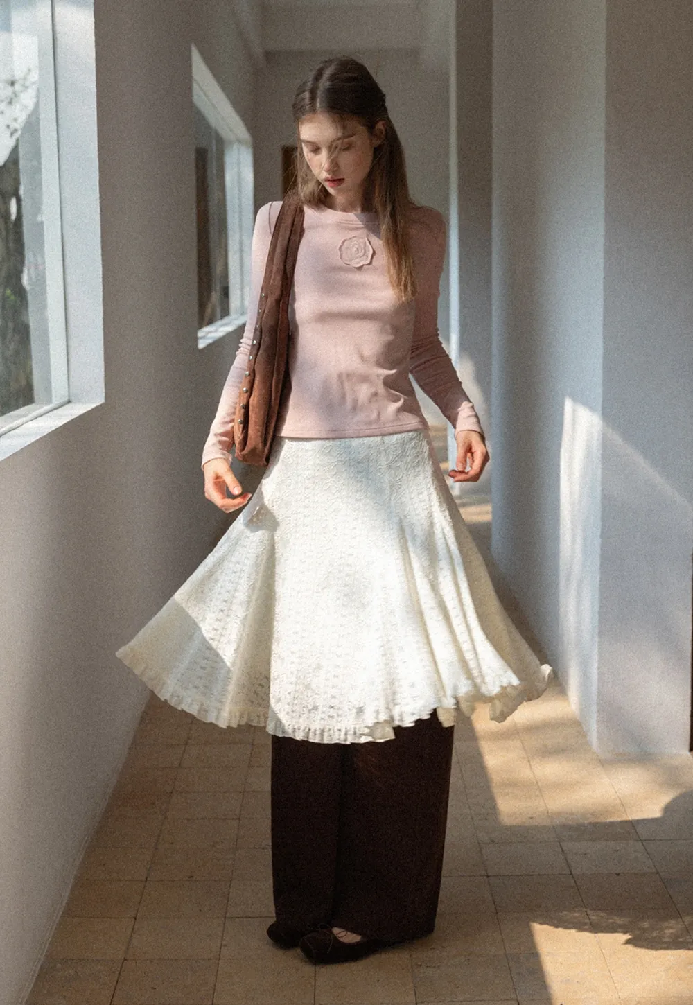 Women Long Sleeve Top with Flower Detail