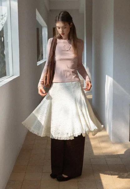 Women Long Sleeve Top with Flower Detail