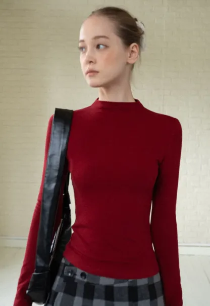 Basic Mock Neck Long Sleeve Top