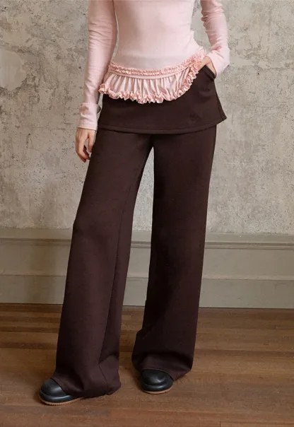 Women High Waist Wide Leg Skirted Lounge Pants