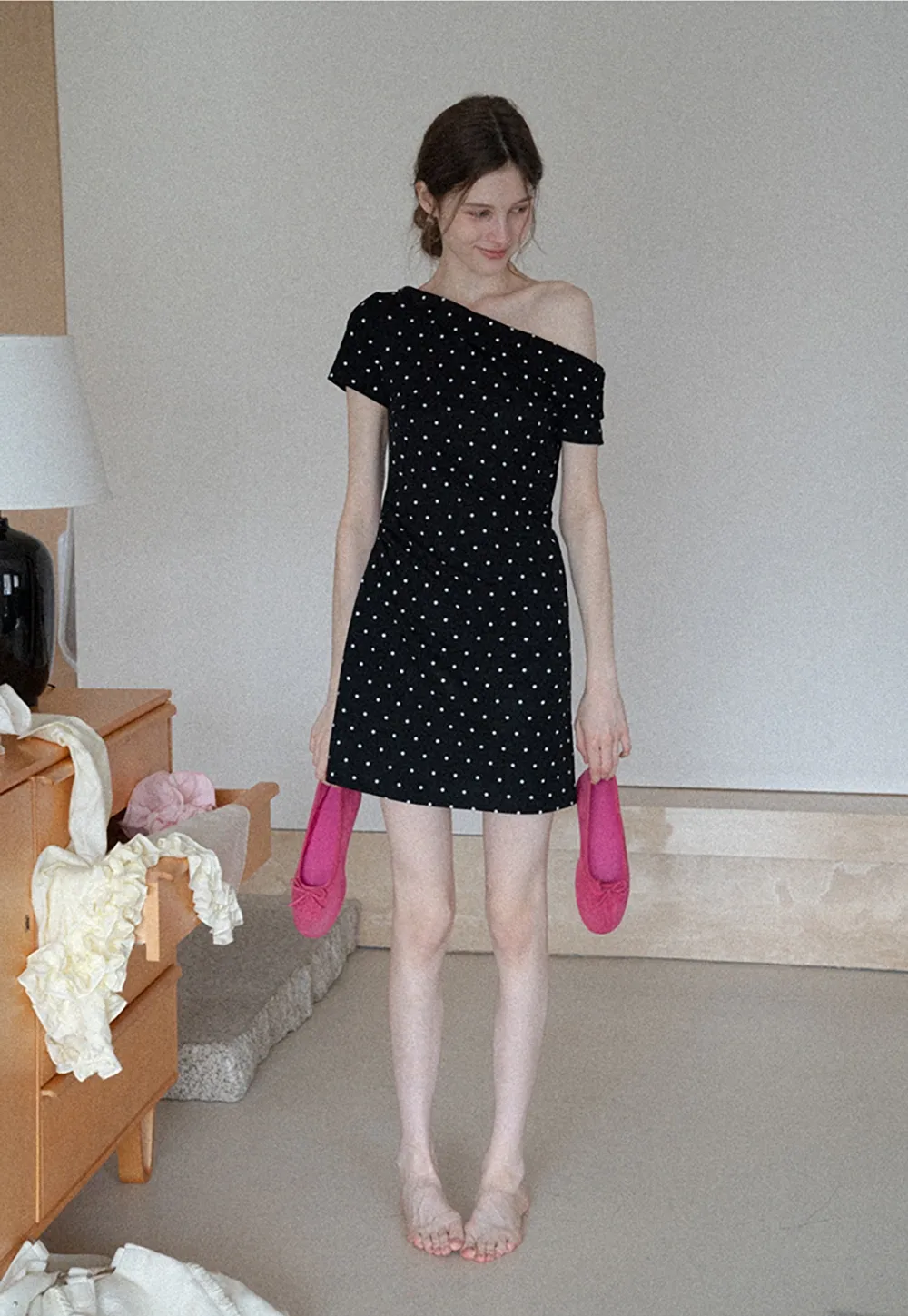 Women’s One Shoulder Polka Dot Mini Dress