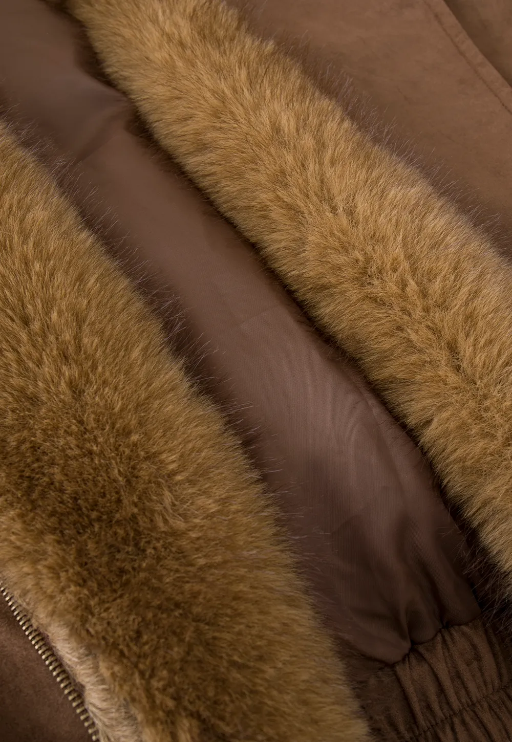 Faux Suede Jacket with Fur Collar