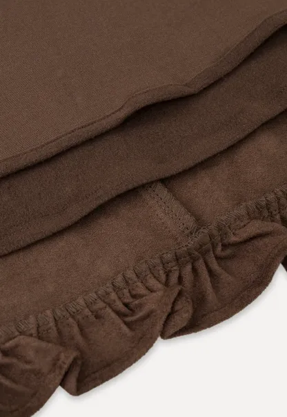 Ruffled Hem Suede A-Line Skirt